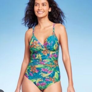 Tropical Print Full Coverage One Piece Swimsuit